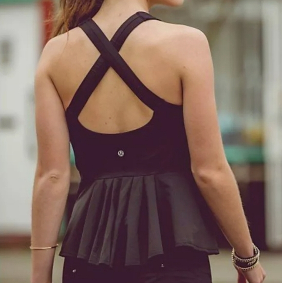 Lululemon Girly Active Peplum Crisscross Back Medium Support Tank Top Black 6 - Picture 1 of 15